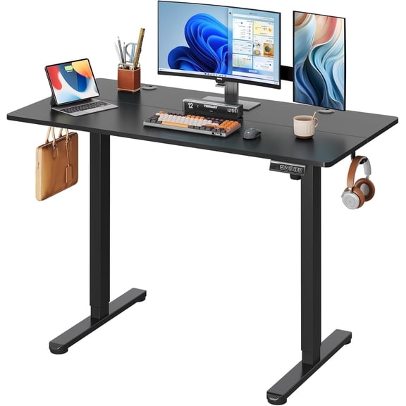 GALAXHERO 48 x 24 Inches Height Adjustable Electric Standing Desk for Home Office, Ergonomic Sit to Stand Desk with Phone Holder, Black