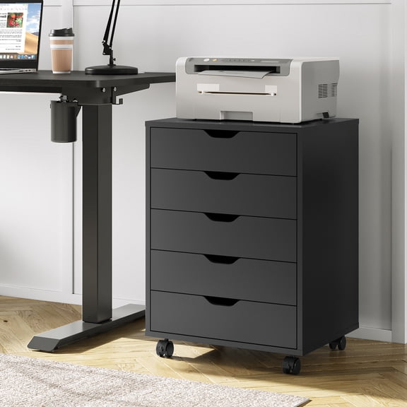 GALAXHERO 5-Drawer Filing Cabinet, Under Desk File Cabinet for Office, Black Metal Storage Cabinet with Drawers, Home Office Organizer