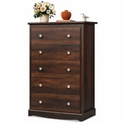 GALAXHERO 5 Drawer Dresser for Bedroom, Retro Wood Chest of Drawers, Tall Dresser with Round Metal Handle for Living Room, Hallway, Closet, Rustic Brown