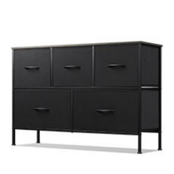 GALAXHERO 5 Drawer Dresser, Long Fabric Storage Unit for Bedroom, Closet, Living Room, Hallway & Nursery, Charcoal Black, Large Size