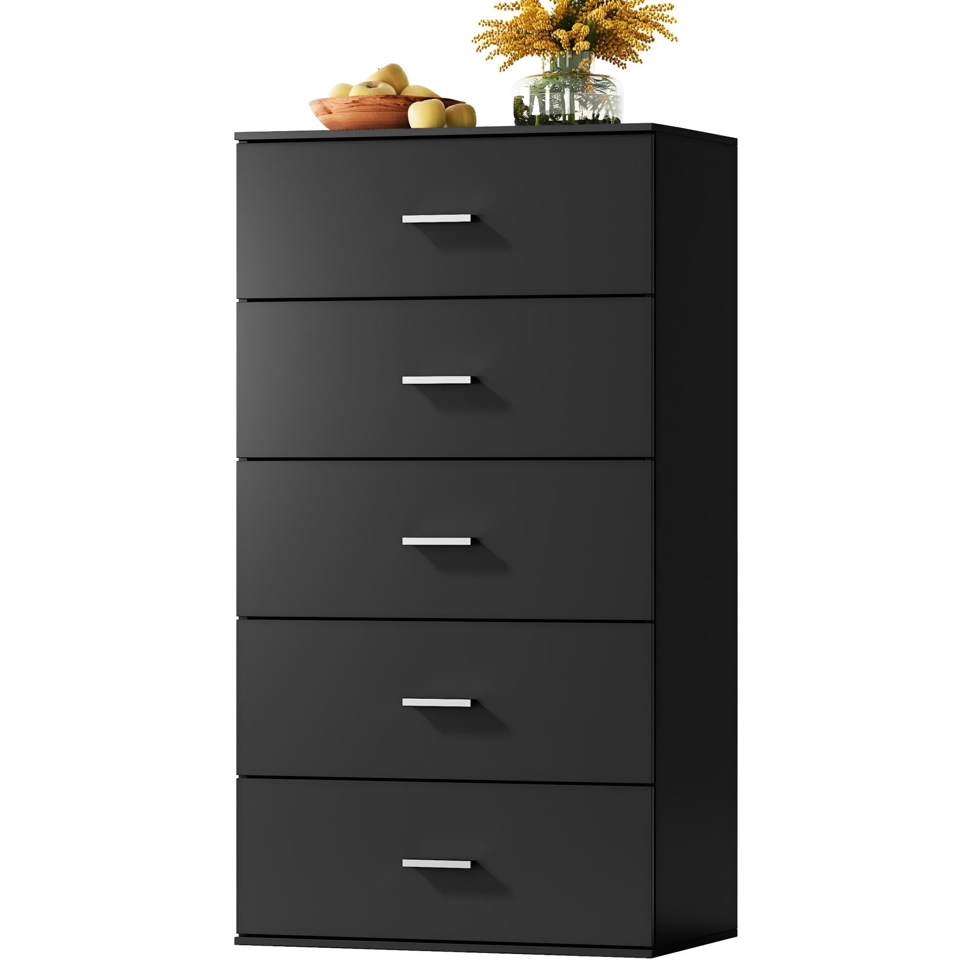 GALAXHERO 5 Drawers Dresser, Chest of Drawers for Bedroom, Tall Wood Storage Cabinet with Metal Handle for Living Room, Closet, Hallway, Black