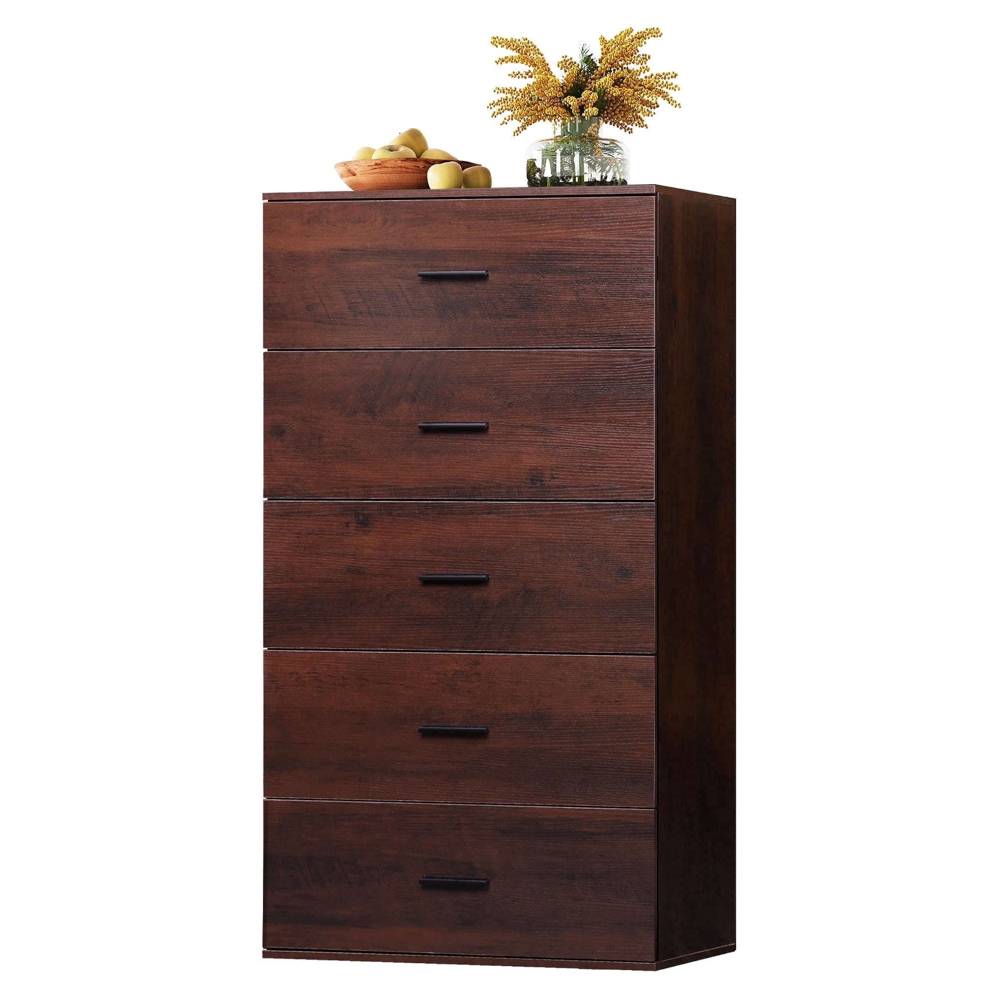 GALAXHERO 5 Drawers Dresser, Chest of Drawers for Bedroom, Tall Wood Storage Cabinet with Metal Handle for Living Room, Closet, Hallway, Brown