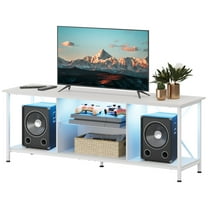 GALAXHERO 55" Entertainment Center TV Stand for 65 Inch TVs, Industrial TV Console with LED Lights & Glass Shelves, Spacious Storage Media Cabinet for Living Room & Bedroom,White