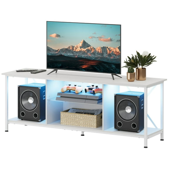 GALAXHERO 55" Entertainment Center TV Stand for 65 Inch TVs, Industrial TV Console with LED Lights & Glass Shelves, Spacious Storage Media Cabinet for Living Room & Bedroom,White