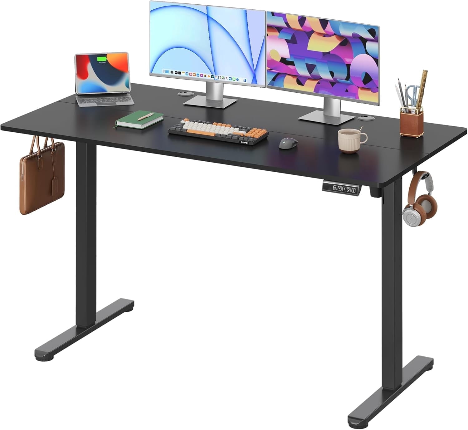 GALAXHERO 55 x 28 Inches Electric Standing Desk - Height Adjustable Stand Up Desk for Home Office, Ergonomic Sit to Stand Workstation with Phone Holder, Black