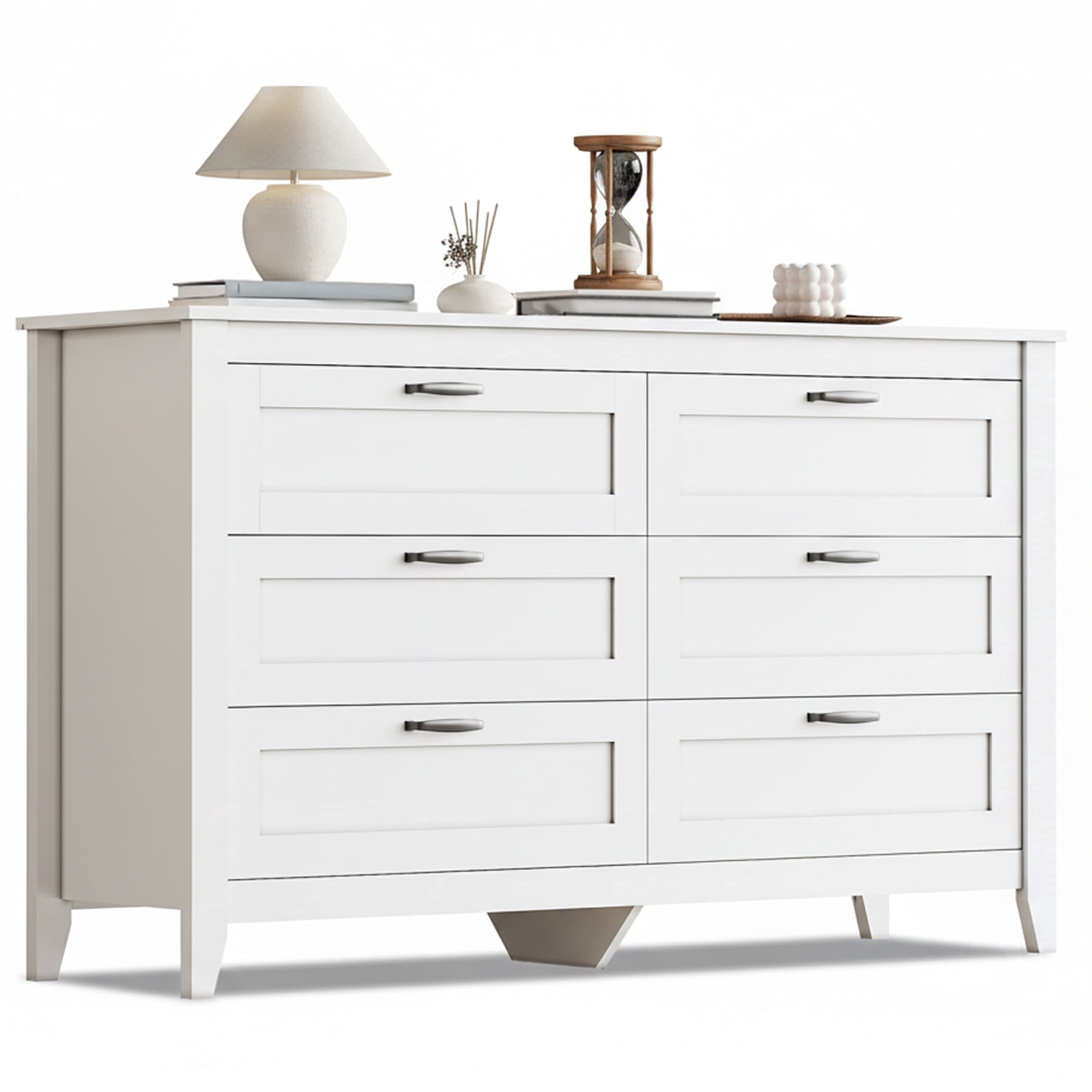 GALAXHERO 6-Drawer Double Wood Dresser - Farmhouse Chest of Drawers with Metal Handles for Bedroom, Living Room, Entryway, White