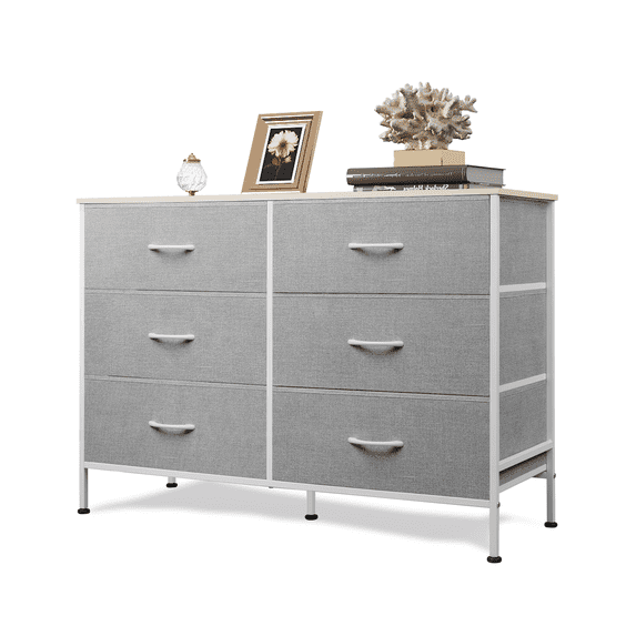 GALAXHERO 6-Drawer Fabric Dresser, 50-Inch TV Stand Wide Chest of Drawers for Bedroom, Closet, Living Room, Light Grey