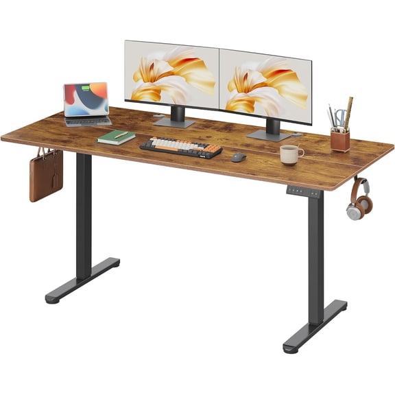 GALAXHERO 63 x 28" Electric Standing Desk, 3 Adjustable Height Stand up Desk for Home Office, Ergonomic Sit to Stand Desk with LED Touchscreen, 3 Memory Preset Computer Desk, Rustic Brown