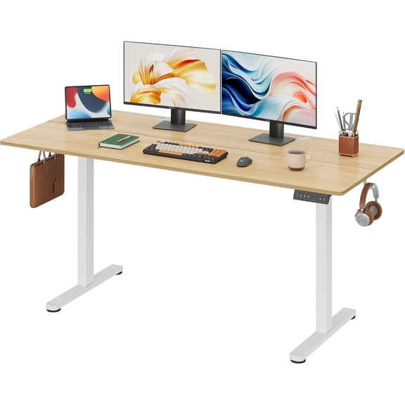 GALAXHERO 63 x 28 Inches Electric Standing Desk, Adjustable Height Stand up Desk for Home Office, Ergonomic Sit to Stand Desk with LED Touchscreen, 3 Memory Preset Computer Desk (Maple)