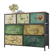 GALAXHERO 7 Drawer Dresser, TV Stands for 45" TV, Chest of Drawers with Fabric Bin for Bedroom, Living Room, Entryway, Floral Painted