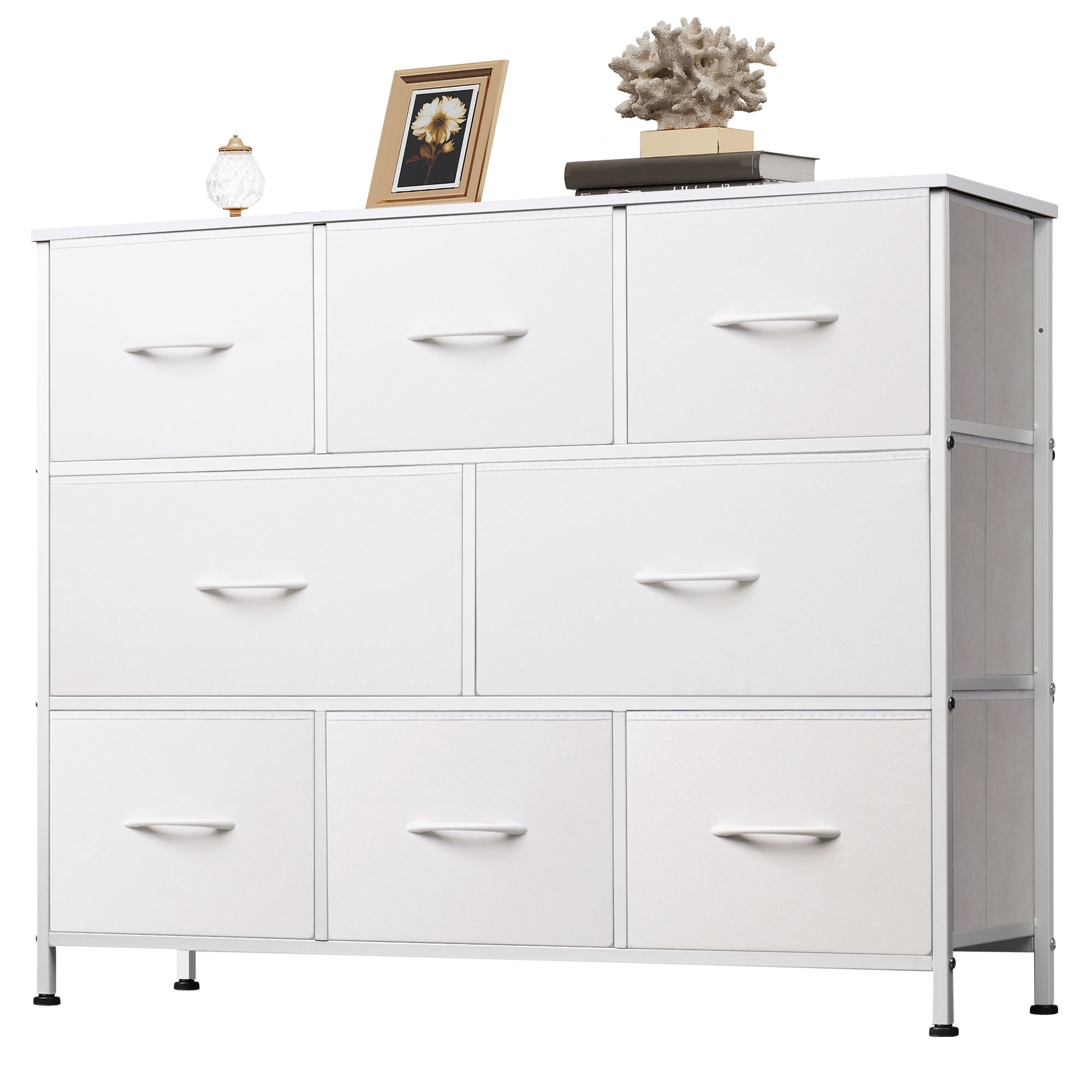 GALAXHERO 8 Drawer Dresser, Fabric Storage Unit for Bedroom, Large Drawer Chest for Entryway & Living Room, White, 59" x 30" x 16"