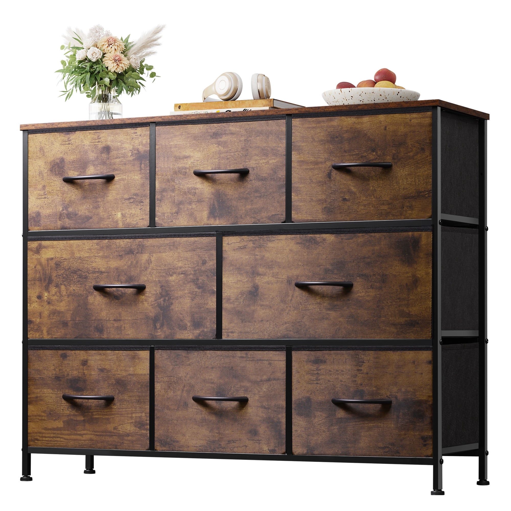 GALAXHERO 8 Drawer Dresser for Bedroom, Fabric Storage Unit, Large Drawer Chest for Entryway & Living Room, Rustic Brown, 59" x 30" x 16"