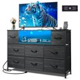 thumbnail image 1 of GALAXHERO 8-Drawer Large Dressers for Bedroom, TV Stand for 55'' TV with Charging Station and LED Lights, Charcoal Black Wood Grain, 1 of 9