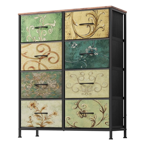 Vintage Botanical Fabric Dresser with 9 Storage Drawers, Floral Print ...