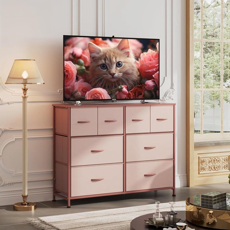 GALAXHERO 8 Drawers Dresser for Bedroom, Wide Fabric Storage Chest Drawers for Closet, Entryway, Pink