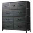 thumbnail image 1 of GALAXHERO 9-Drawer Fabric Dresser, Tall Storage Tower for Bedroom, Entryway, Closet, Chest Organizer Unit with Fabric Bins, Steel Frame, Wood Top, Easy Pull Handle, Charcoal Black Wood Grain Print, 1 of 8