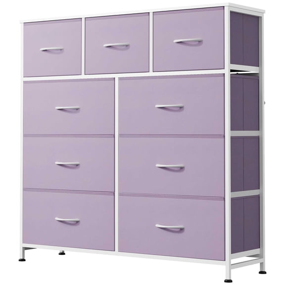 GALAXHERO 9-Drawer Fabric Dresser, Tall Storage Tower for Bedroom, Hallway, Entryway, Closet, Chest Organizer Unit with Fabric Bins, Steel Frame, Wood Top, Easy Pull Handle, Purple