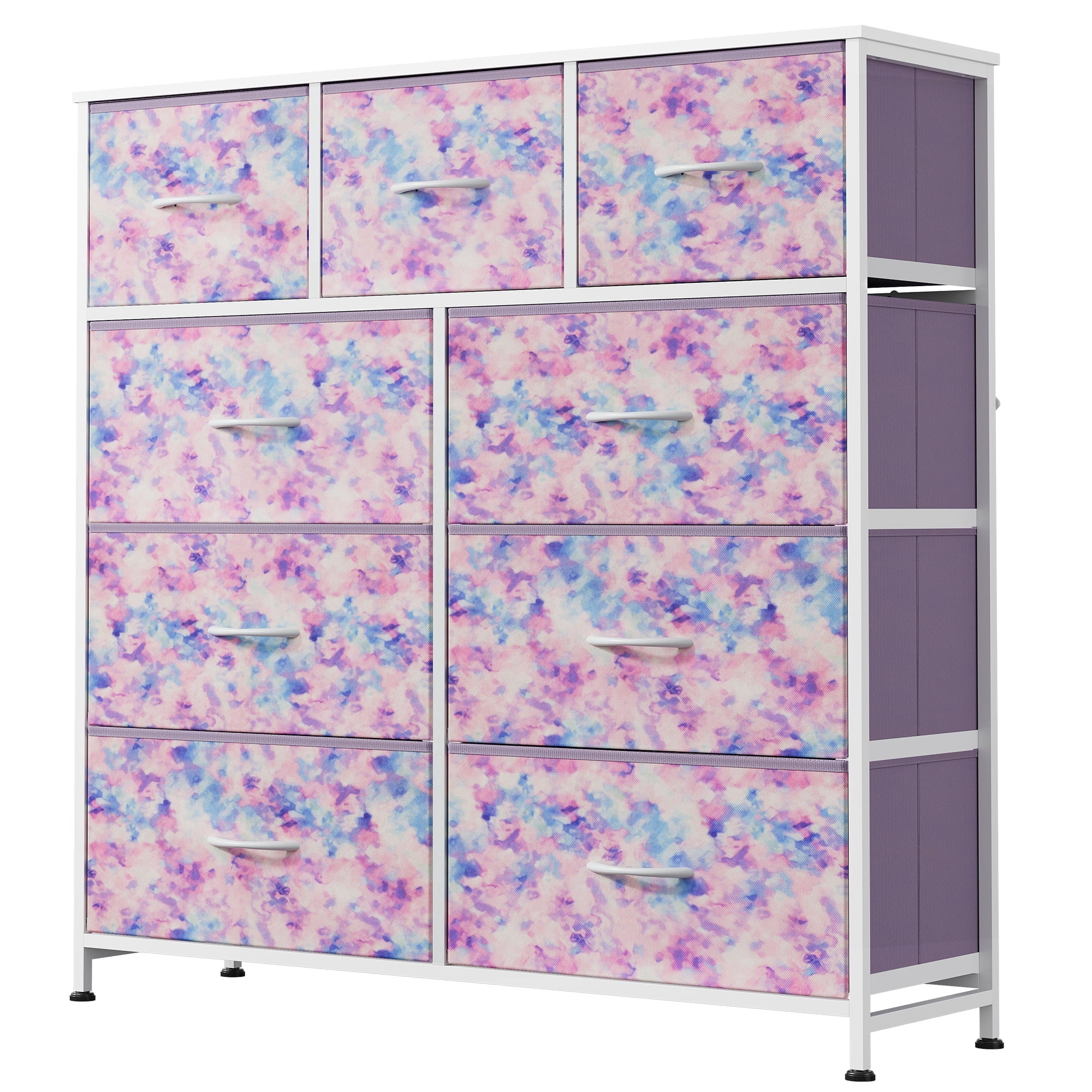 GALAXHERO 9-Drawer Fabric Dresser, Tall Storage Tower for Bedroom, Hallway, Entryway, Closet, Chest Organizer Unit with Fabric Bins, Steel Frame, Wood Top, Easy Pull Handle, Purple Pattern