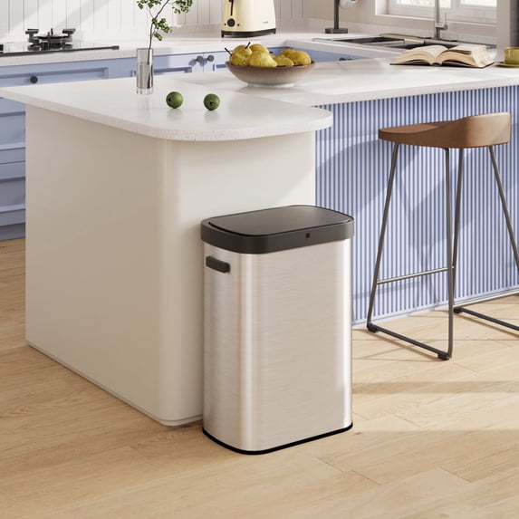 GALAXHERO Automatic Trash Can, 13 Gallon High-Capacity Wastebaskets, Stainless Steel Garbage Cans, Anti-Fingerprint Finish, Silver