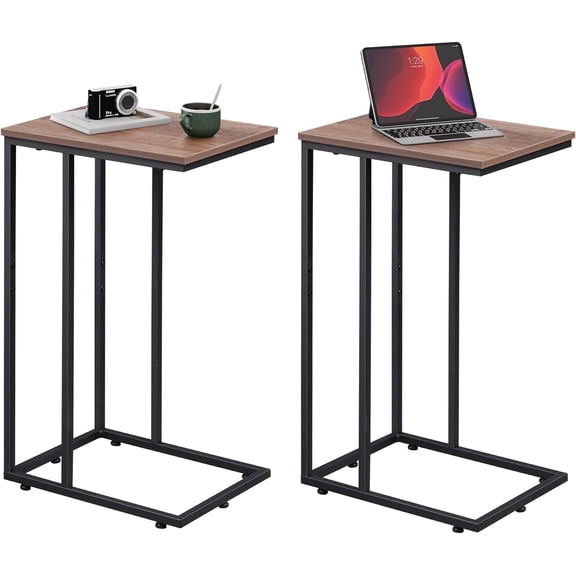 GALAXHERO C Shaped End Tables Set of 2 Side Table for Couch Small Side Table Living Room, Bedroom, Small Space, Brown