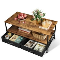 GALAXHERO Coffee Table, 39" Coffee Table with Storage & Drawers, 2-Tier Wood Center Table for Living Room, Apartment, Bedroom, Metal Table Legs, Rustic Brown