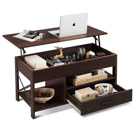 GALAXHERO Coffee Table, 39" Lift Top Coffee Table with Hidden Compartment, Storage Drawers and Storage Shelf for Living Room, Reception Room, Espresso