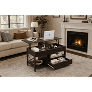 GALAXHERO Coffee Table, 39" Lift Top Coffee Table with Hidden Compartment, Storage Drawers and Storage Shelf for Living Room, Reception Room, Espresso