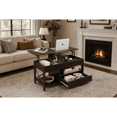 GALAXHERO Coffee Table, 39" Lift Top Coffee Table with Hidden Compartment, Storage Drawers and Storage Shelf for Living Room, Reception Room, Espresso