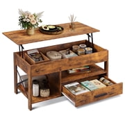 GALAXHERO Coffee Table, 39" Lift Top Coffee Table with Hidden Compartment, Storage Drawers and Storage Shelf for Living Room, Reception Room, Rustic Brown