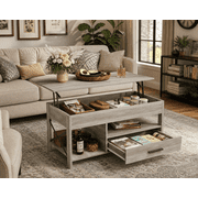 GALAXHERO Coffee Table, 39 Lift Top Coffee Table with Hidden Compartment, Storage Drawers and Storage Shelf for Living Room, Reception Room Greige