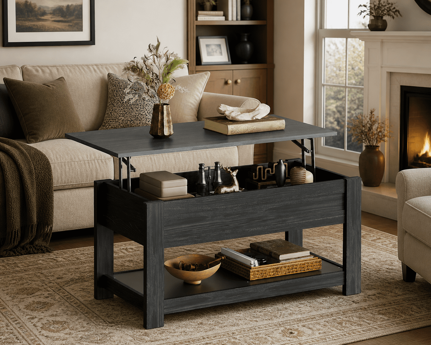 GALAXHERO 39" Lift Top Coffee Table with Hidden Storage and Storage Shelf Lift Up Coffee Table for Living Room Espresso