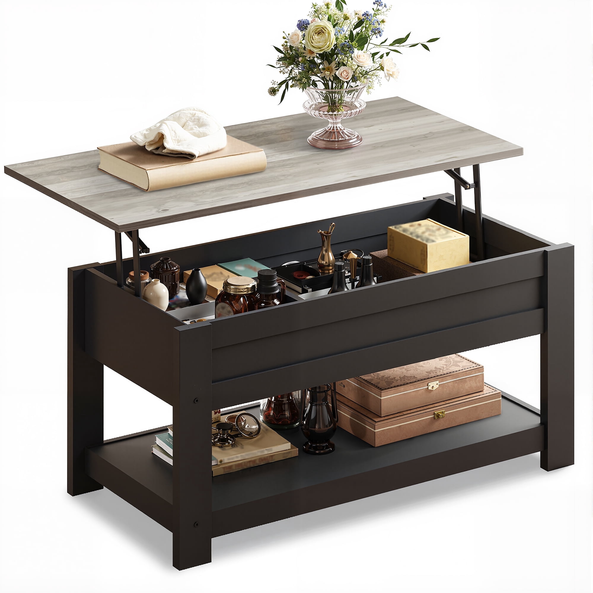 GALAXHERO Coffee Table, 39" Lift Top Coffee Table with Hidden Storage and Storage Shelf for Living Room,Greige