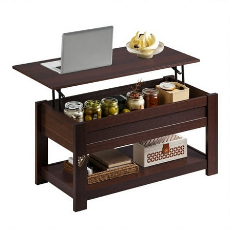 GALAXHERO Coffee Table, 39" Lift Top Coffee Table with Hidden Storage and Storage Shelf for Living Room, Red-Brown