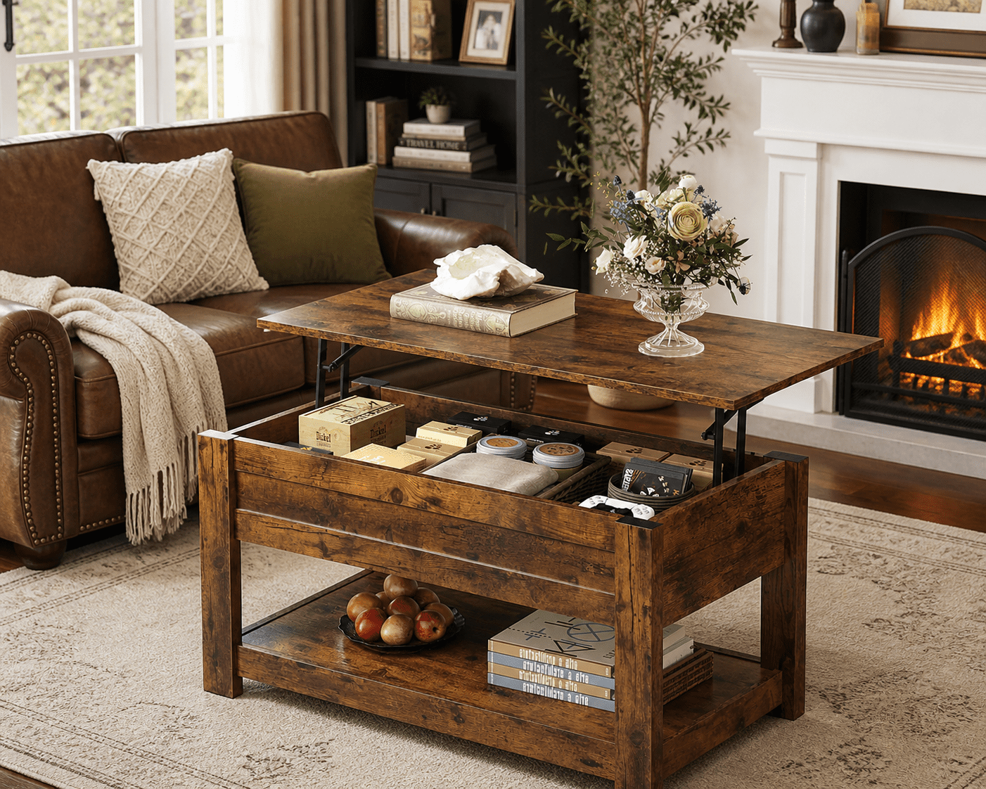 GALAXHERO 39" Lift Top Coffee Table with Hidden Storage and Storage Shelf Lift Up Coffee Table for Living Room Rustic Brown