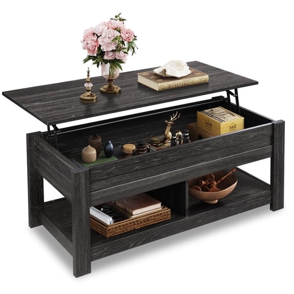 GALAXHERO Coffee Table, 47" Lift Top Coffee Table with Hidden Compartment and 2 Storage Shelves for Living Room, Rustic Brown