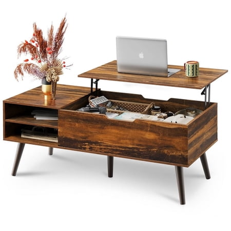 GALAXHERO Coffee Table, 47“ Lift Top Coffee Tables with Adjustable Storage Shelf and Hidden Compartment, Lift Tabletop Dining Table for Living Room, Rustic Oak