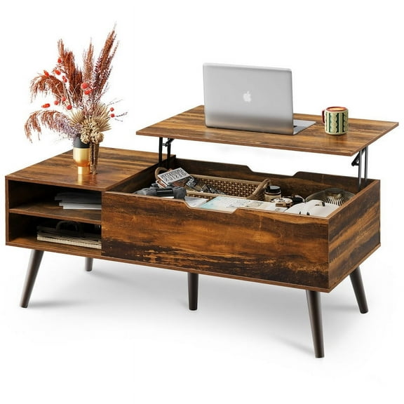 GALAXHERO Coffee Table, 47“ Lift Top Coffee Tables with Adjustable Storage Shelf and Hidden Compartment, Lift Tabletop Dining Table for Living Room, Rustic Oak