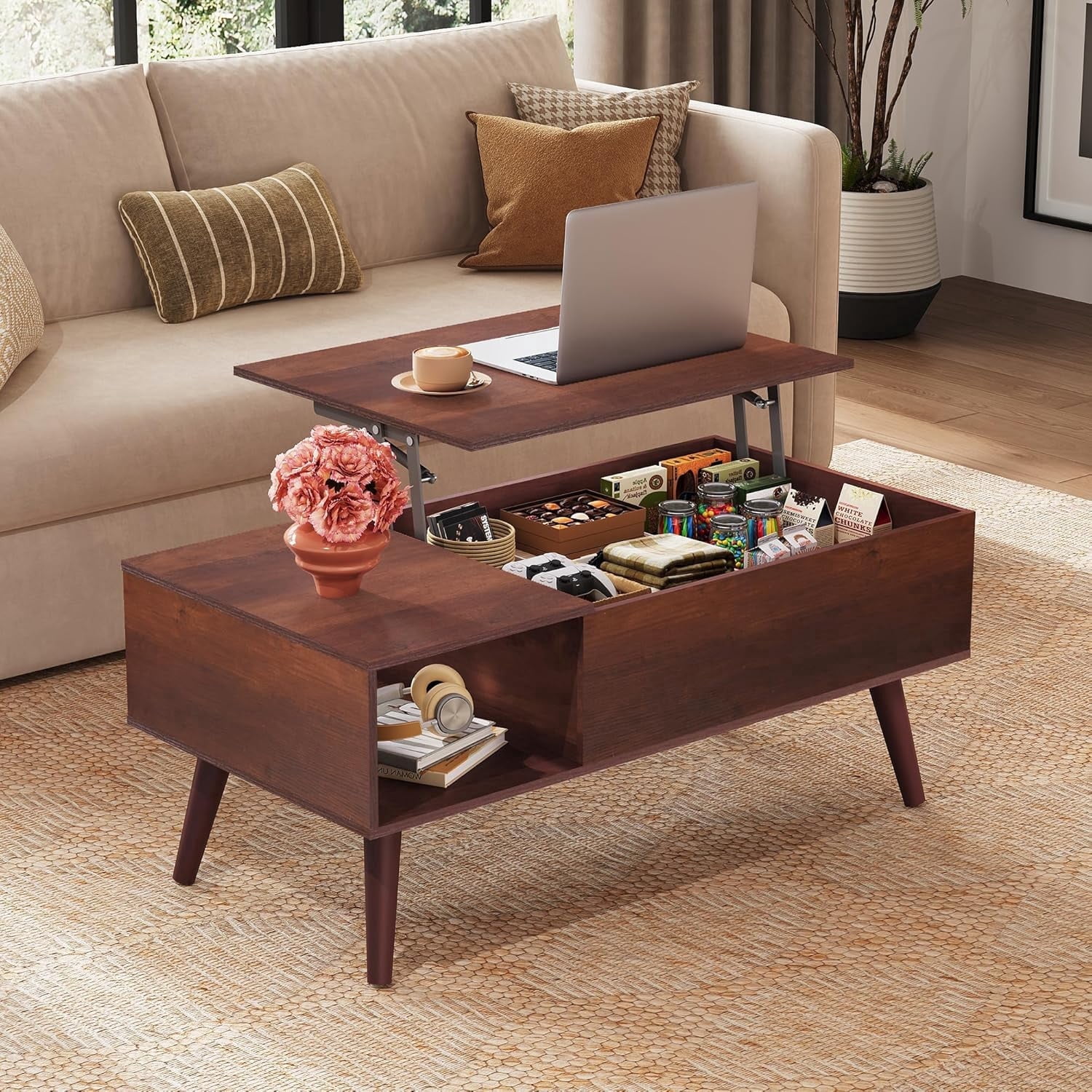 GALAXHERO Lift Top Coffee Table with Storage Small Living Room Table with Storage Shelf & Hidden Compartment Espresso