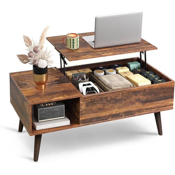 GALAXHERO Lift Top Coffee Table with Storage Small Living Room Table with Storage Shelf & Hidden Compartment Rustic Brown