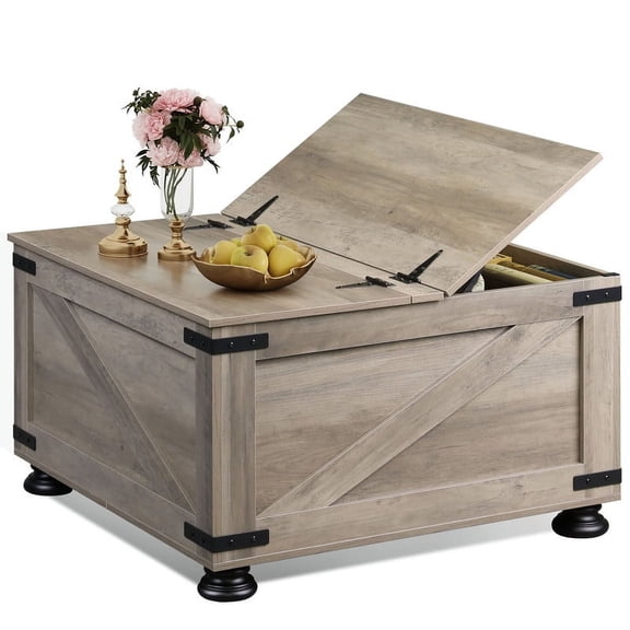 GALAXHERO Coffee Table, Square Wood Flip-Top Center Table for Living Room and Bedroom with Hidden Storage, 31.5" Grey Oak