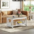 thumbnail image 1 of GALAXHERO 39.4" Coffee Table with Storage Shelf Farmhouse Coffee Table with V-Frame Support 2-Tier Wood Rustic Center Table for Living Room, Bedroom & Balcony, Greige & White, 1 of 5