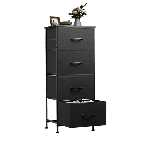 GALAXHERO Dresser 4-Drawer Fabric Storage Tower Organizer for Bedroom, Hallway, Entryway, Closets with Steel Frame, Wood Top, Easy Pull Handle, Charcoal Black