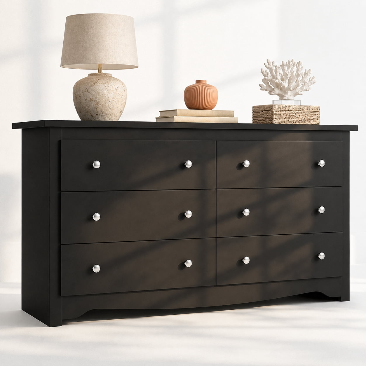 GALAXHERO Modern Wood Dresser with 6 Drawers – Wide Storage Chest for Bedroom, Living Room, Closet, Hallway – Large Organizer Nightstand Unit, 59”W, Black