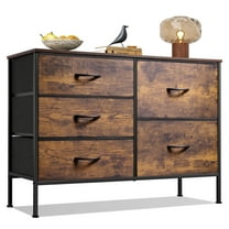 GALAXHERO 5 Drawer Dresser for Bedroom, Wide Chest of Drawers Nightstand Storage Organizers with Wood Top for Living Room, Hallway, Rustic Brown Wood Grain