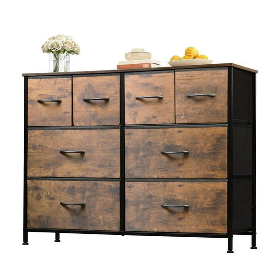 GALAXHERO 8 Drawers Dresser for Bedroom, Wide Fabric Storage Chest Drawers for Closet, Entryway, Rustic Brown Wood Grain