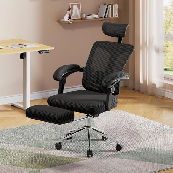 GALAXHERO Ergonomic Big and Tall Office Chair, Mesh Desk Chair with Adjustable Lumbar Support & Footrest, Reclining High Back, SGS Class 4 Gas Lift, for Office & Gaming, Black