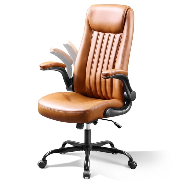 GALAXHERO Ergonomic High Back Office and Conference Room Desk Chair, Adjustable Flip-Up Armrests and Lumbar Support, Brown