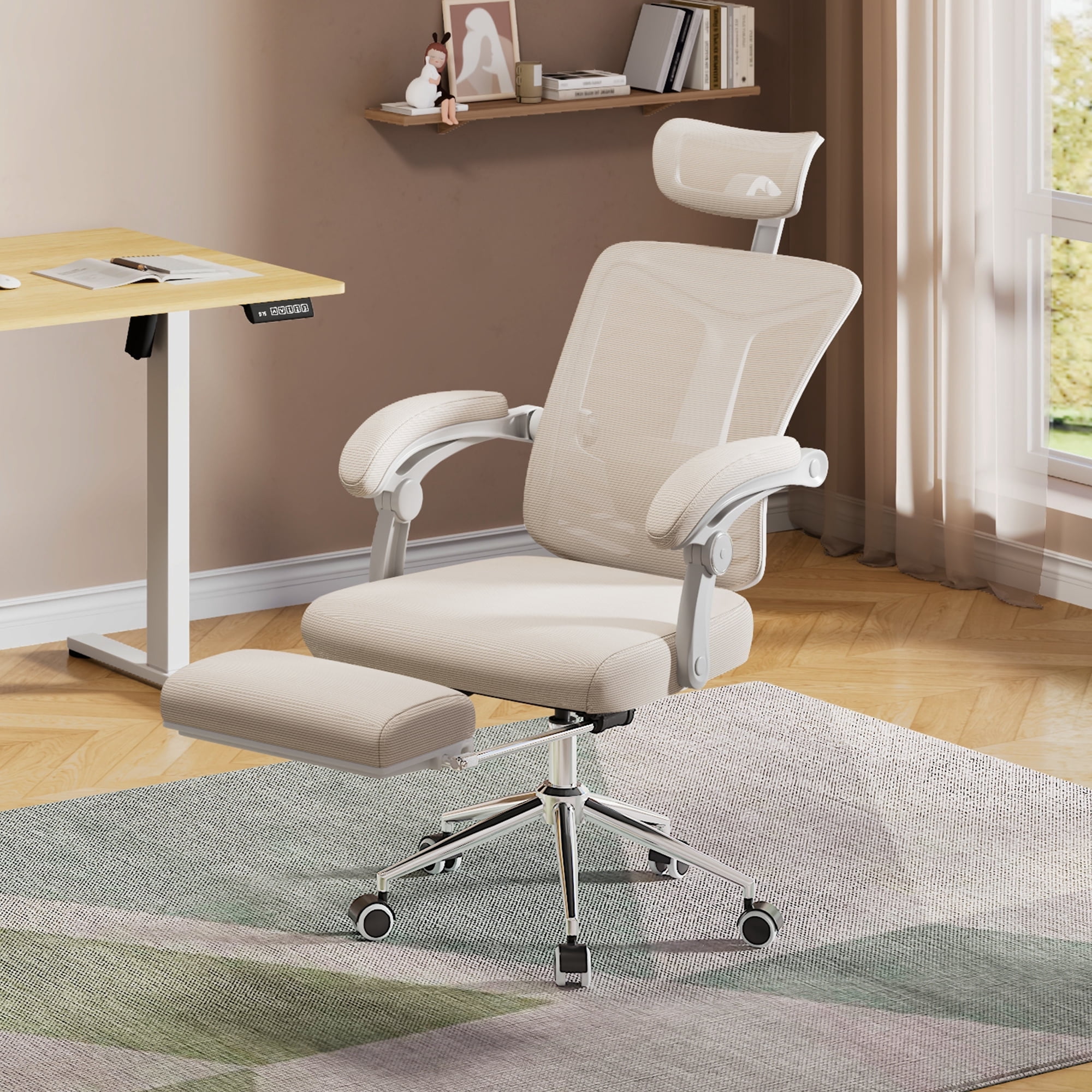 GALAXHERO Ergonomic High Back Office Chair with Footrest, Big and Tall Adjustable Desk Chair, Reclining with Lumbar Support, SGS Class 4 Gas Lift, for Home & Office Use, White