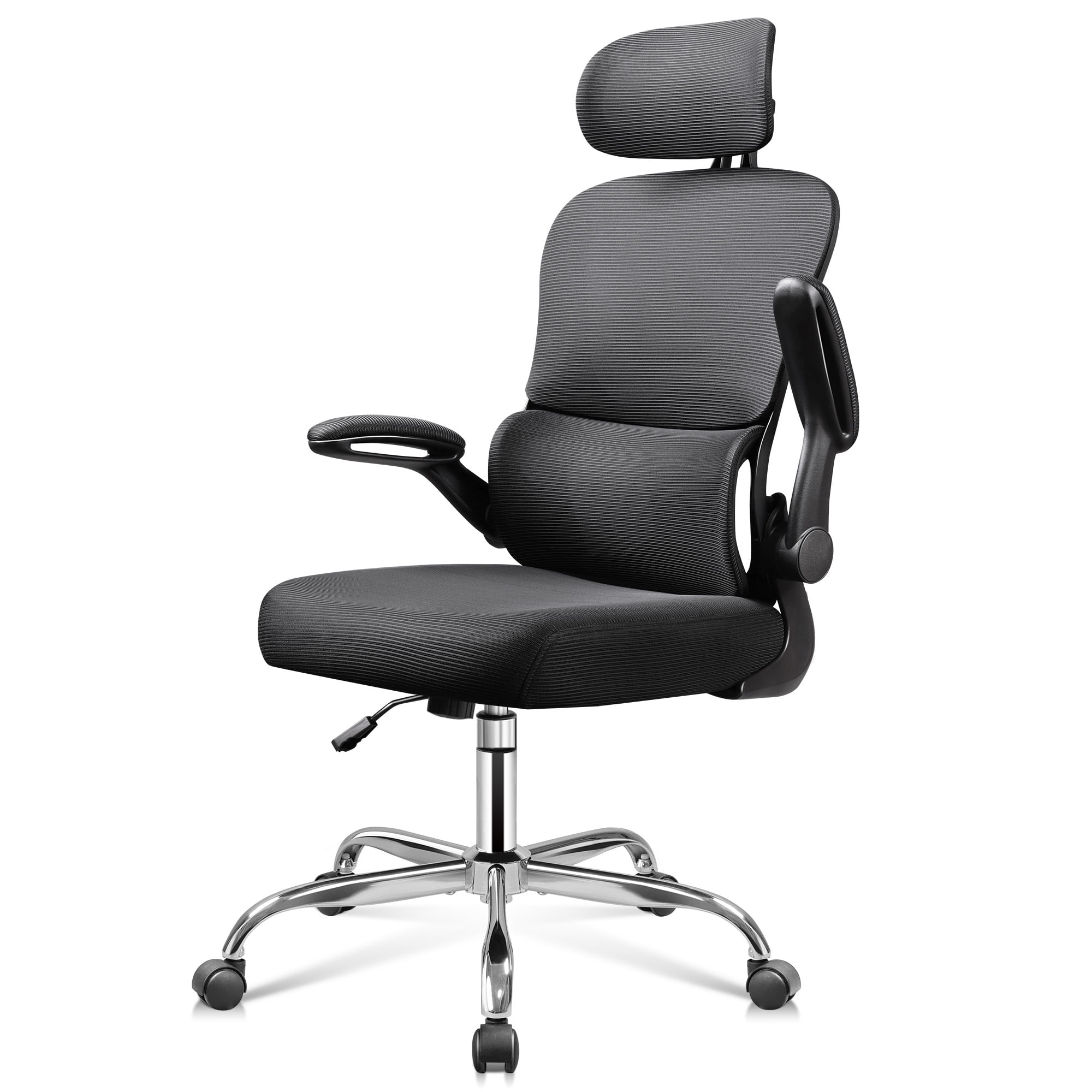 GALAXHERO Ergonomic Mesh Desk Chair, Separated-Adjustable Lumbar Support，Large Cushion, Flip-up Armrests, 90-125° Rocking Tilt, for Home Office Computer Gaming, Black