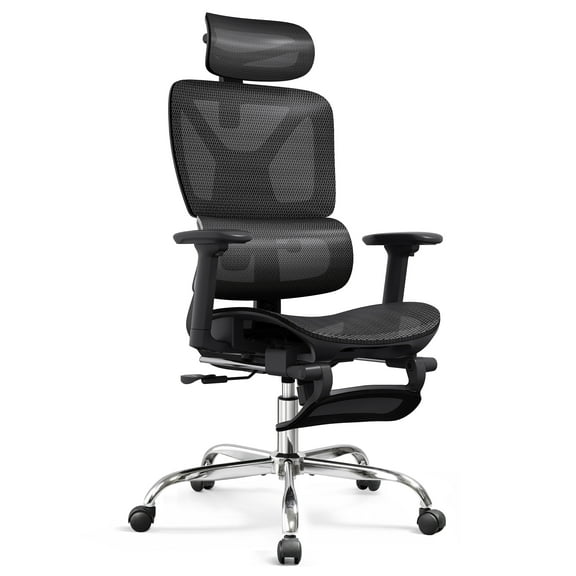 GALAXHERO Ergonomic Mesh Office Chair with Footrest, High Back Reclining Desk Chair, Heavy Duty with Lumbar Support, SGS Class 4 Gas Lift, for Home or Office Work, Black